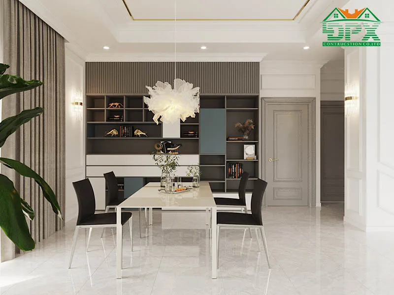 Thiết kế phòng học và làm việc chỉ bao gồm bàn ghế và tủ sách