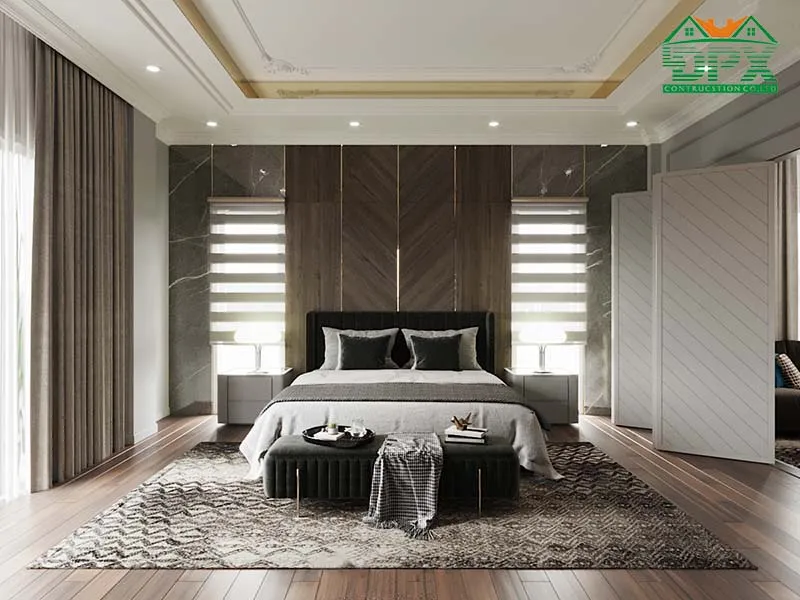 Phòng ngủ Master với những tông màu trầm và trung tính
