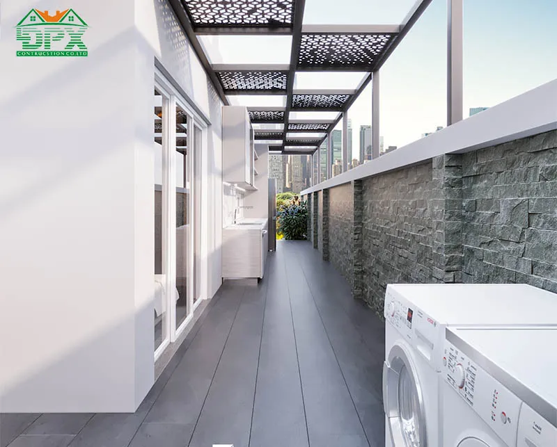 Có thể tận dụng các khoảng trống sân sau để bố trí máy giặt, máy sấy