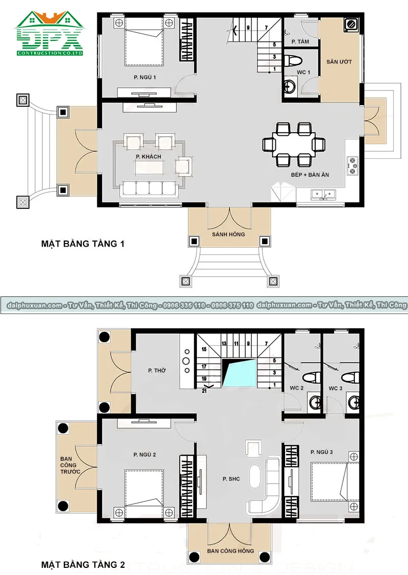 Bản vẽ thiết kế công năng nhà 2 tầng mái thái