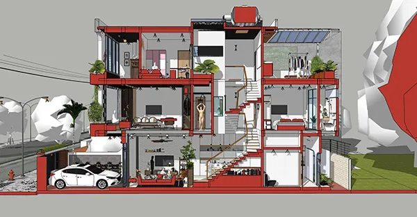 Bản vẽ thiết kế nhà phố 3 tầng 4x15m Bản vẽ thiết kế nhà phố 3 tầng 4x15m