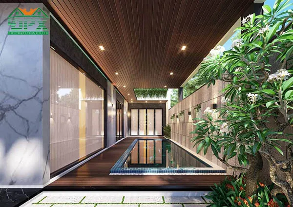 Thiết kế bể bơi cùng tiểu cảnh xung quanh nhã nhặn