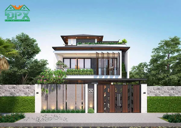 Phối cảnh mặt tiền của mẫu biệt thự có hồ bơi đẹp cực sang