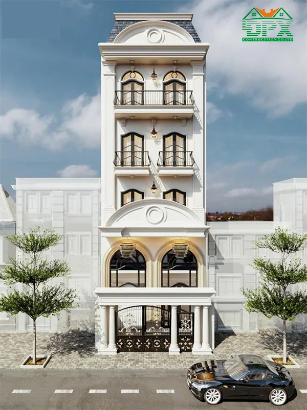 Mẫu số 12 - Nhà phố cổ điển 5 tầng với thiết kế bất đối xứng