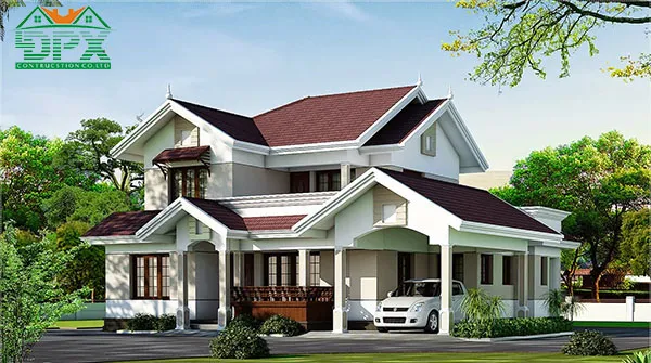 Mẫu nhà biệt thự 2 tầng mái ngói Mẫu nhà biệt thự 2 tầng mái ngói xếp chồng ấn tượng màu nâu