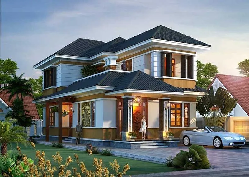 Mẫu nhà 2 tầng với màu sắc ấn tượng
