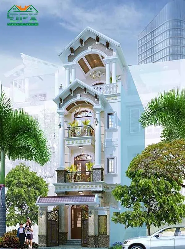 Mẫu số 08 - Nhà phố tân cổ điển mái thái 4 tầng