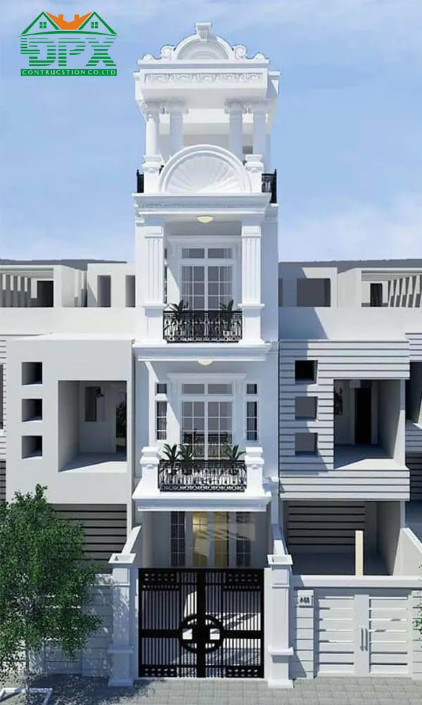Mẫu 14 - Nhà phố tân cổ điển 4 tầng với gam màu trắng tinh khôi, quyến rũ