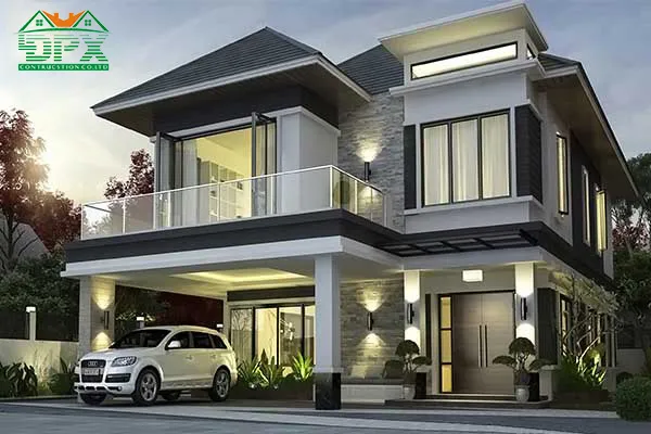 Mẫu nhà vuông 2 tầng mái thái Mẫu nhà vuông 2 tầng mái thái sang trọng