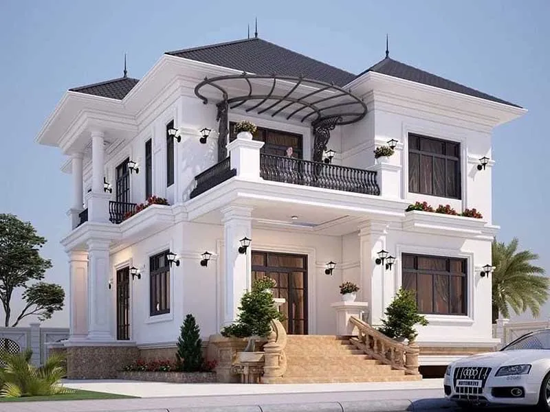 Mẫu nhà vuông mái nhật 2 tầng