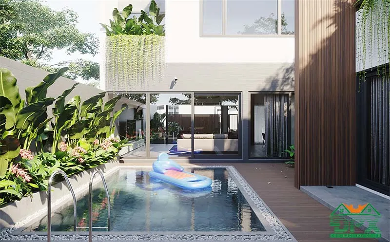 Những mảng kính lớn được thiết kế để tiện quan sát khu vực hồ bơi