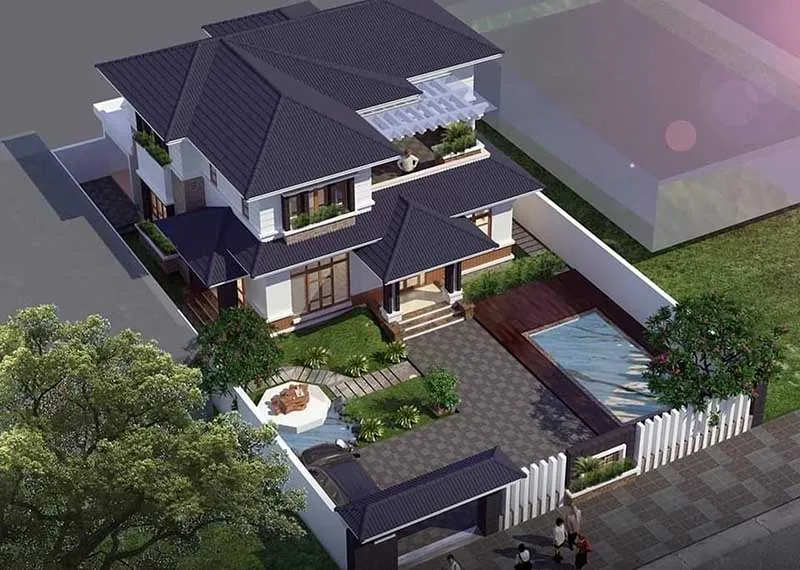 Mái nhà 2 tầng có thiết kế đẹp