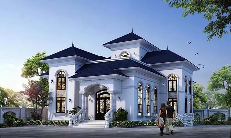 Nhà vuông với nhiều mái xếp chồng