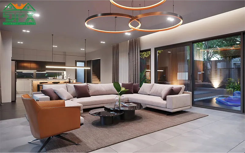 Thiết kế không gian mở giúp tầm nhìn rộng bao quát được toàn bộ tầng trệt