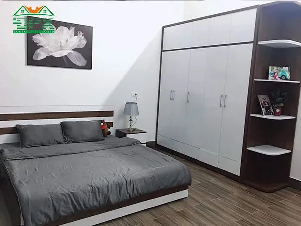 Nội thất phòng ngủ Nội thất phòng ngủ với tủ và giường màu gỗ óc chó