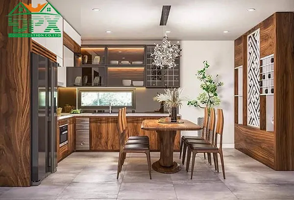 Phòng bếp nhà cấp 4 Phòng bếp với nội thất gỗ sang trọng