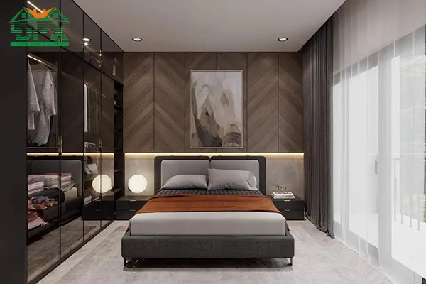 Ô kính lớn cùng rèm của giúp điều chỉnh được lượng ánh sáng tự nhiên đi vào căn phòng