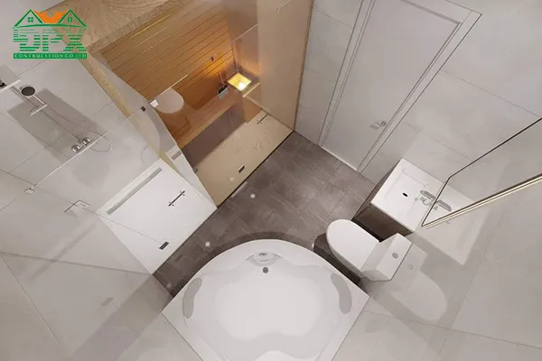 Góc nhìn từ trên xuống của phòng tắm và phòng sauna