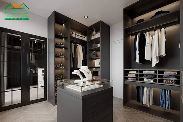 Bên cạnh các tủ đồ đựng quần áo thì còn có tủ kính đựng phụ kiện, trang sức